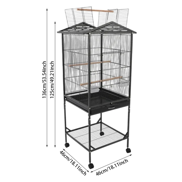 Bird Cage with Play Open Top, Floor Standing Metal Bird Cage, Bird Cage with 4 Wheels for Budgerigars, Parakeets, Parrots